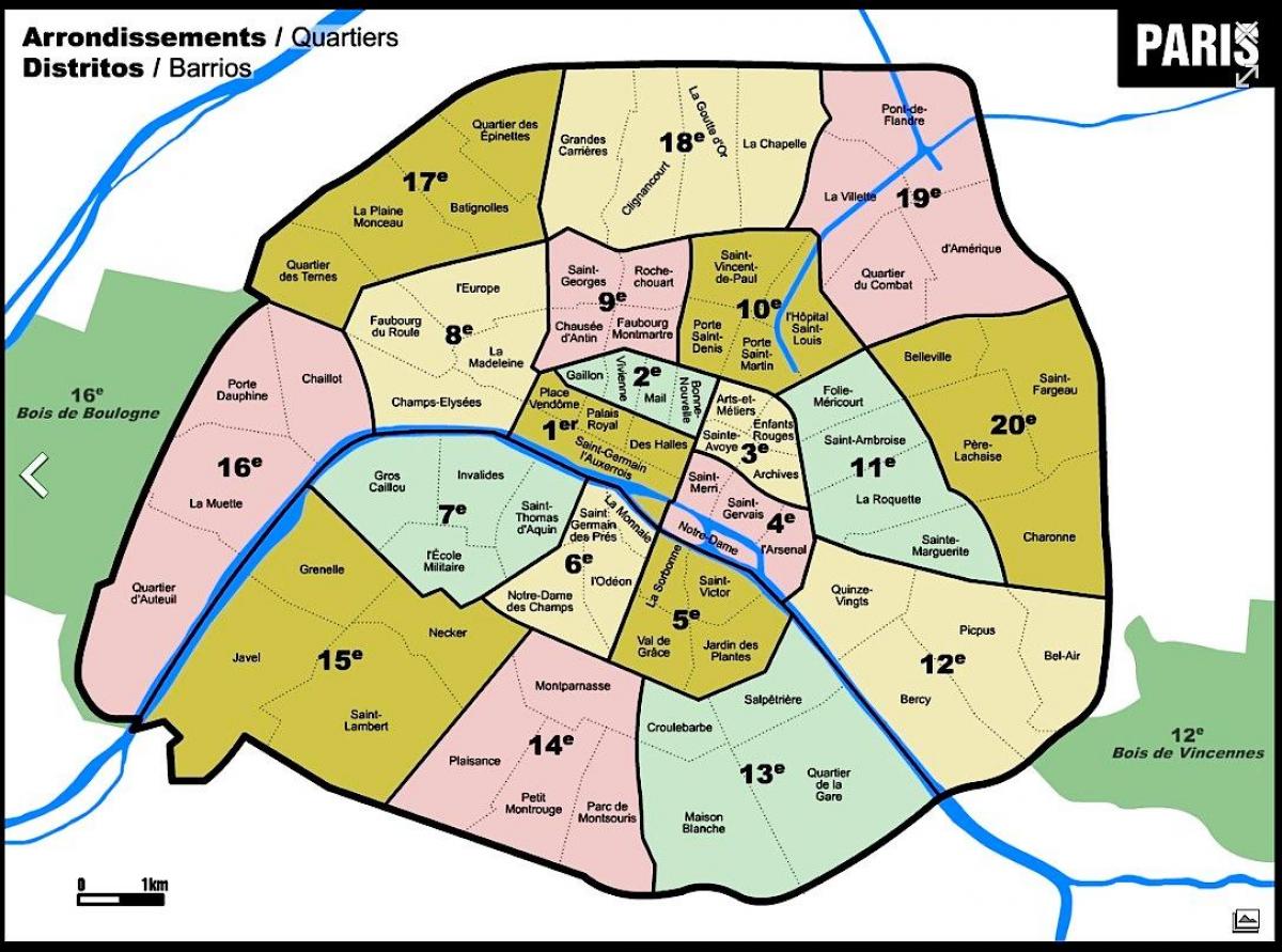 Carte de Paris arrondissement zones