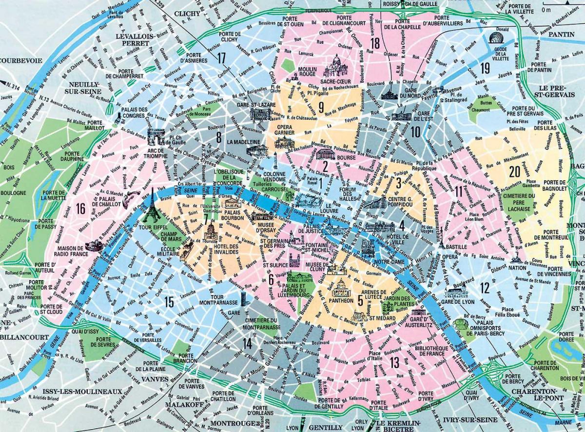 la carte de Paris, France districts