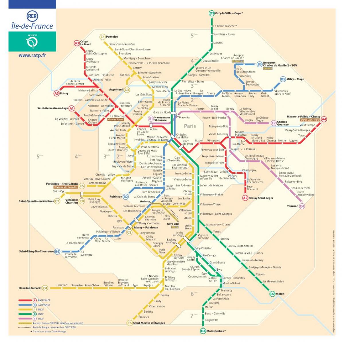 Carte du voyage de Paris les zones 
