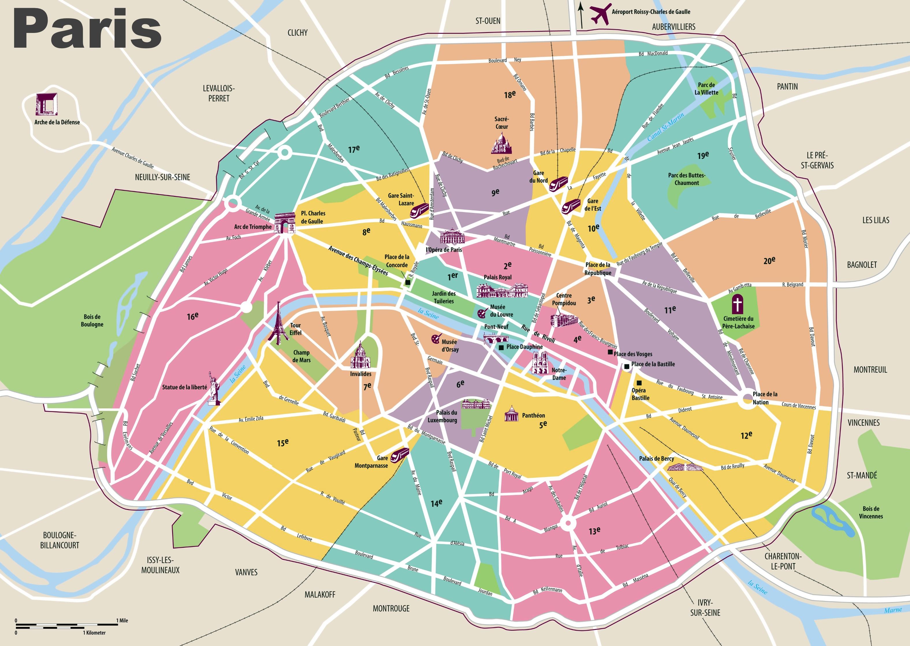 Paris carte de voyage - Paris visiteur carte (Île-de-France - France)