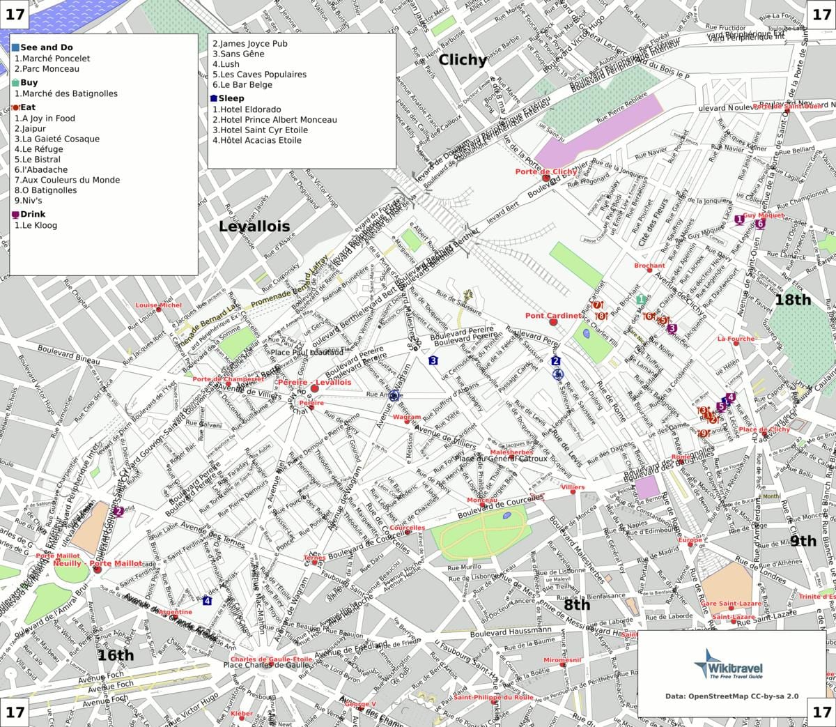 Carte de la 17ème arrondissement de Paris