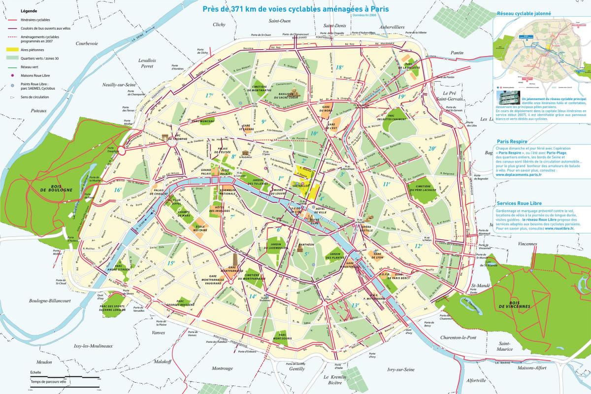 Paris à vélo les routes de la carte
