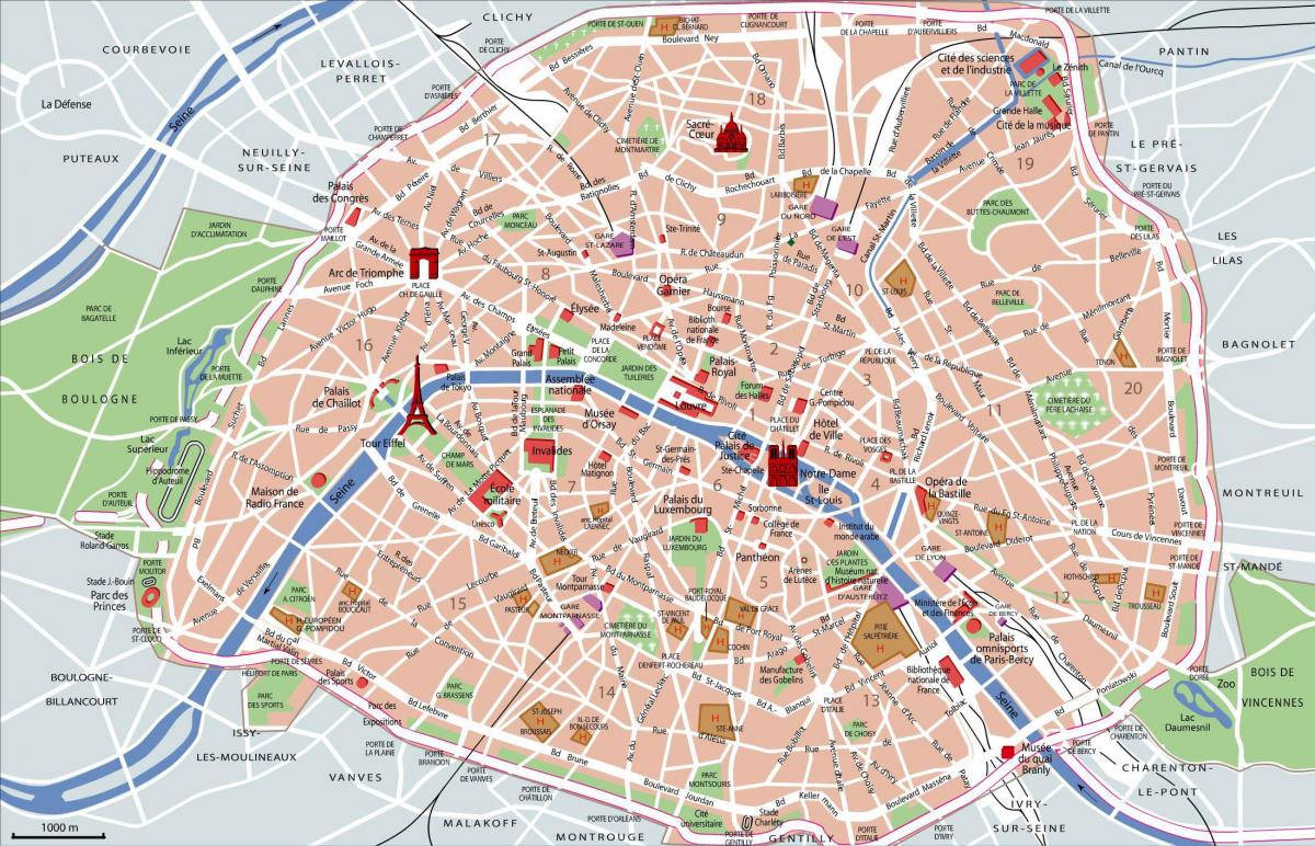 Paris, plan de métro avec des attractions touristiques