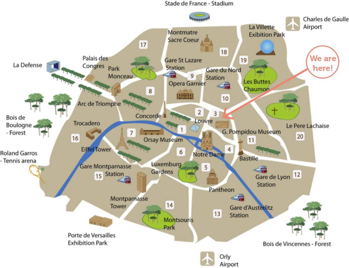 Paris lieux d'intérêt de la carte