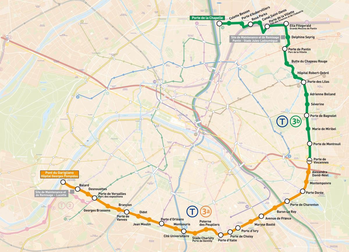 Carte de Paris en tram