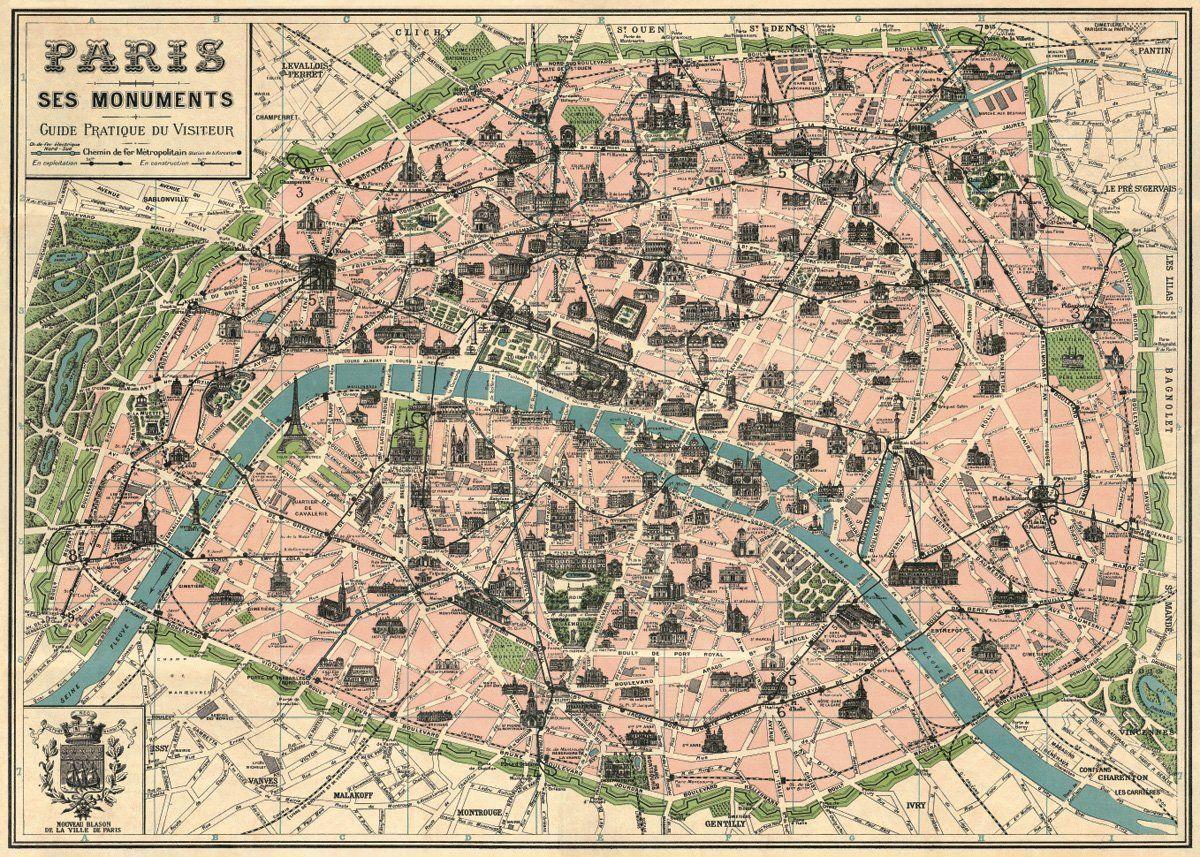 Carte de Paris antique