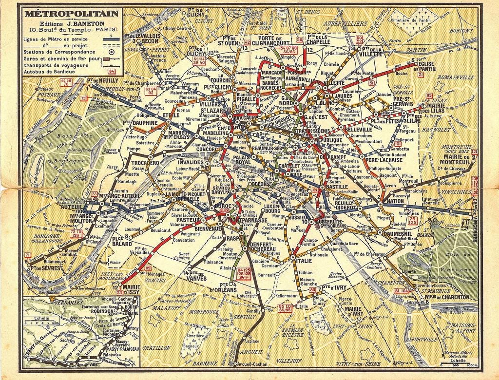 Carte de vieux métro de Paris