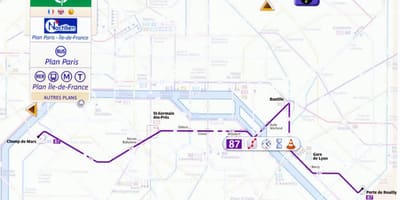 La carte de bus de Paris route 87 