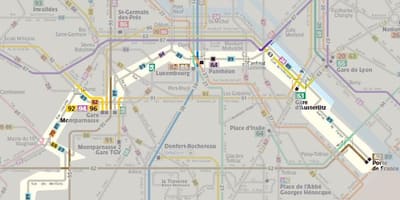 La carte de bus de Paris 92 route